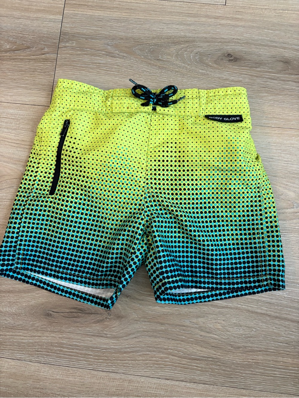 Boys Body Glove Neon Yellow to Teal Gradient Athletic Swim Shorts